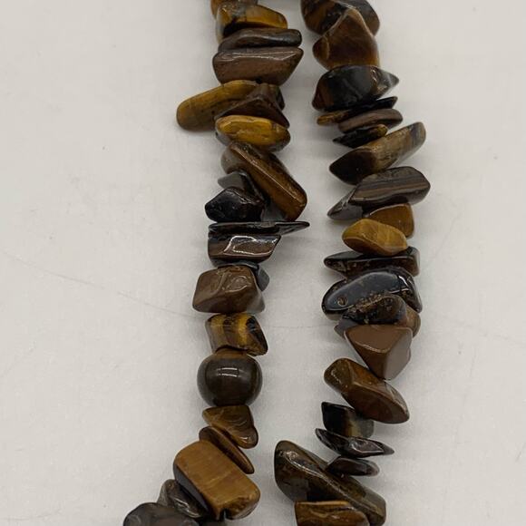 Double Strand Tiger's Eye Chip Necklace Sterling Silver Clasp - Picture 4 of 9